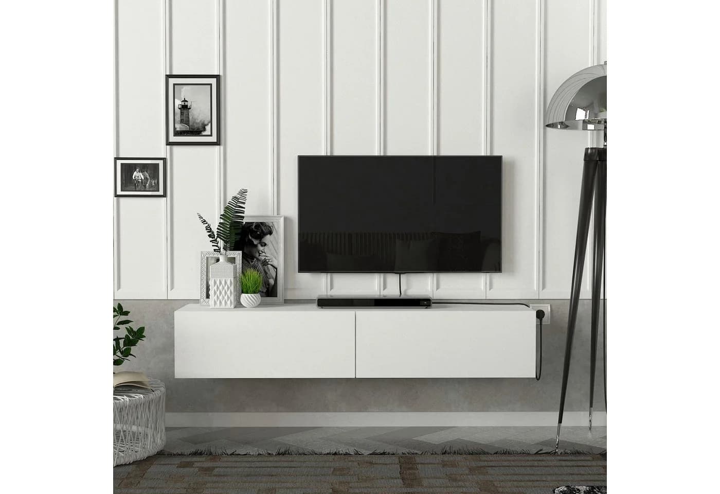 en.casa TV-Schrank Toivakka Weiß Modernes Wandelement
