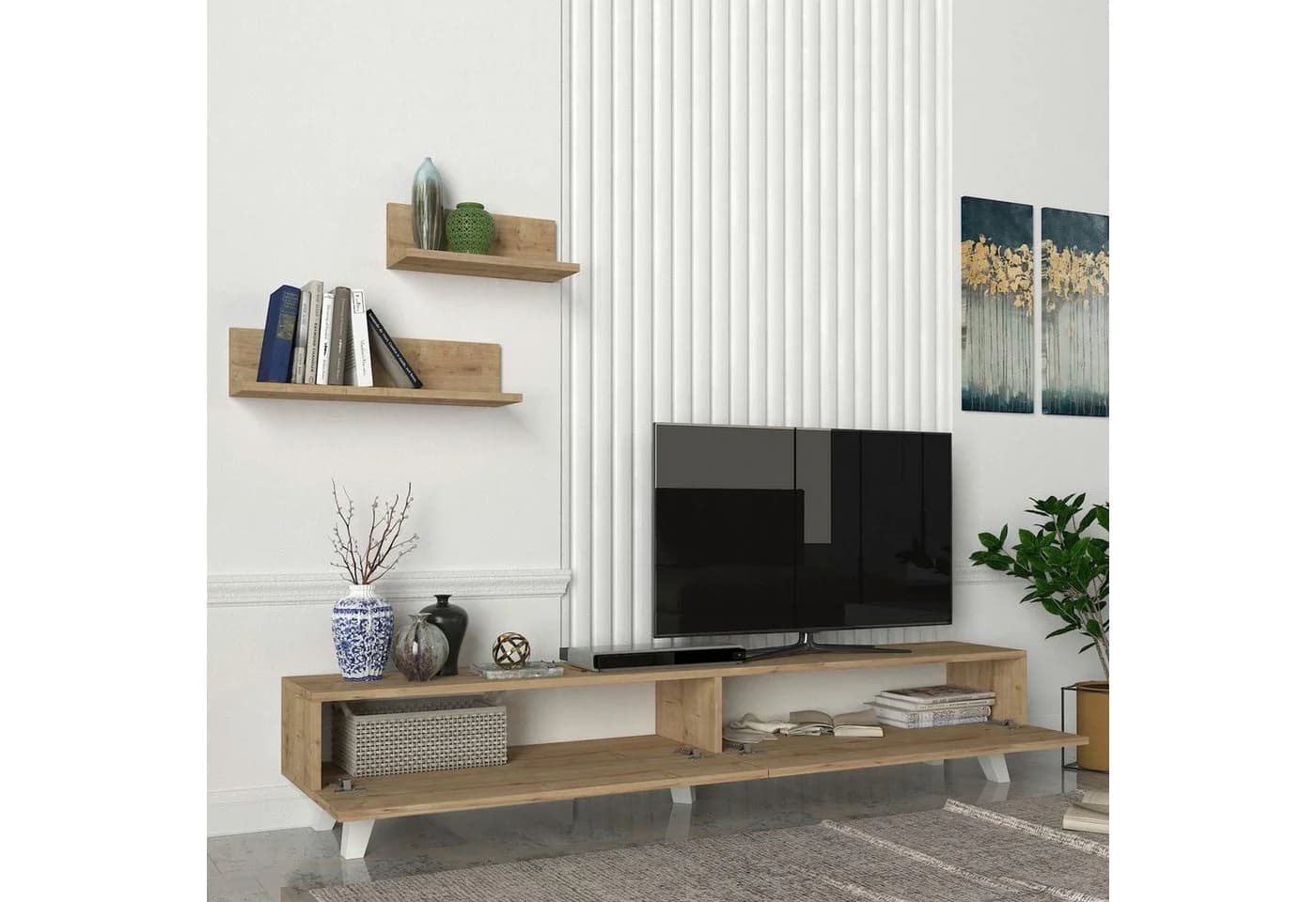 en.casa TV-Schrank Saarijärvi mit 2 Regalen Eiche-Optik - Bild 4
