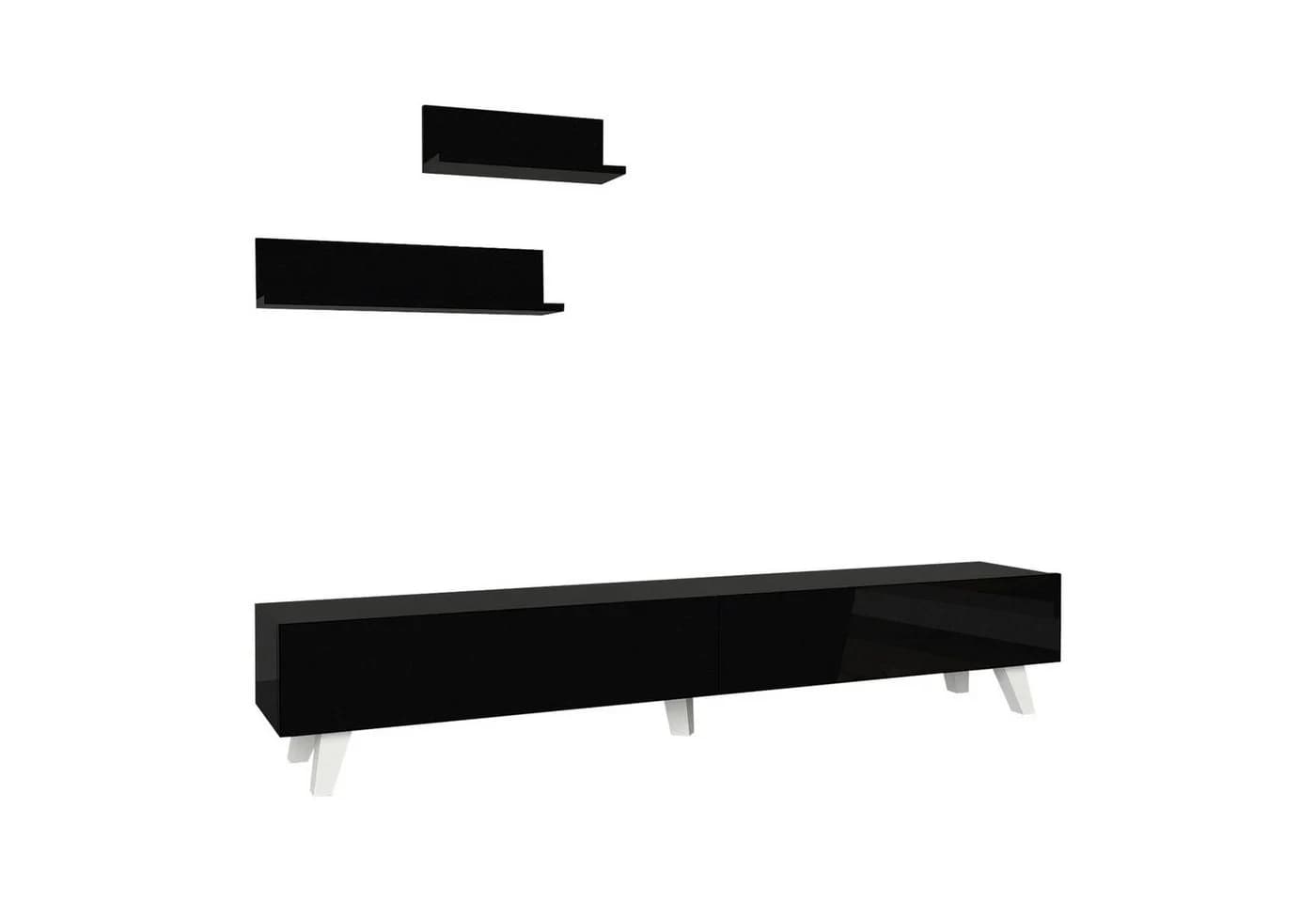 en.casa TV-Schrank Saarijärvi mit 2 Regalen Schwarz - Bild 2