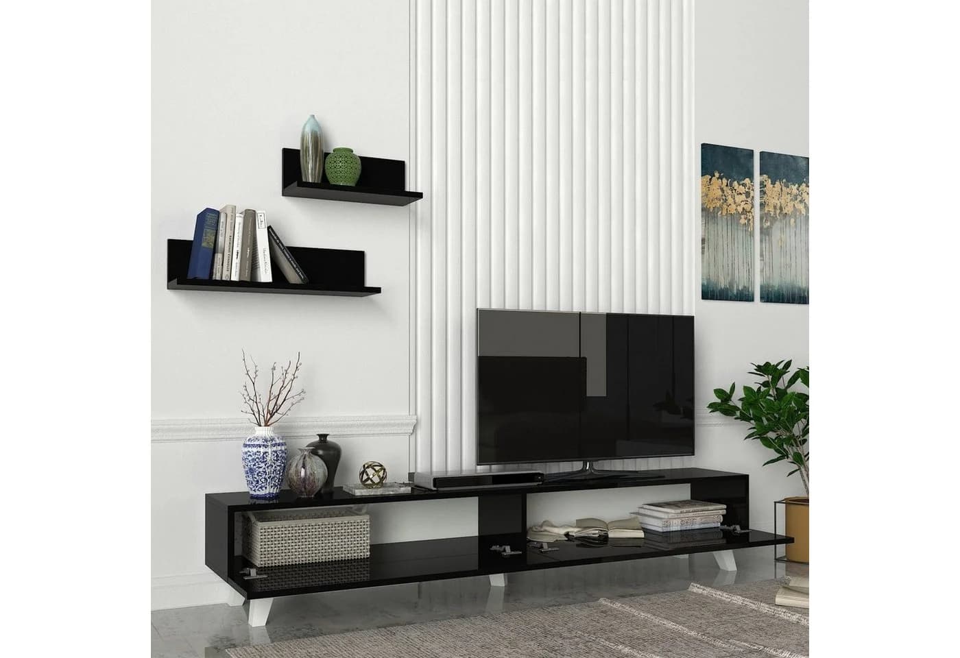 en.casa TV-Schrank Saarijärvi mit 2 Regalen Schwarz - Bild 4