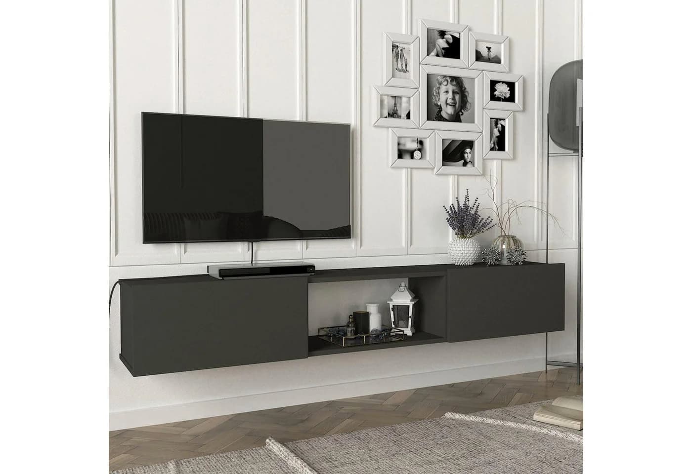 en.casa Lowboard Fernsehschrank Anthrazit Modern