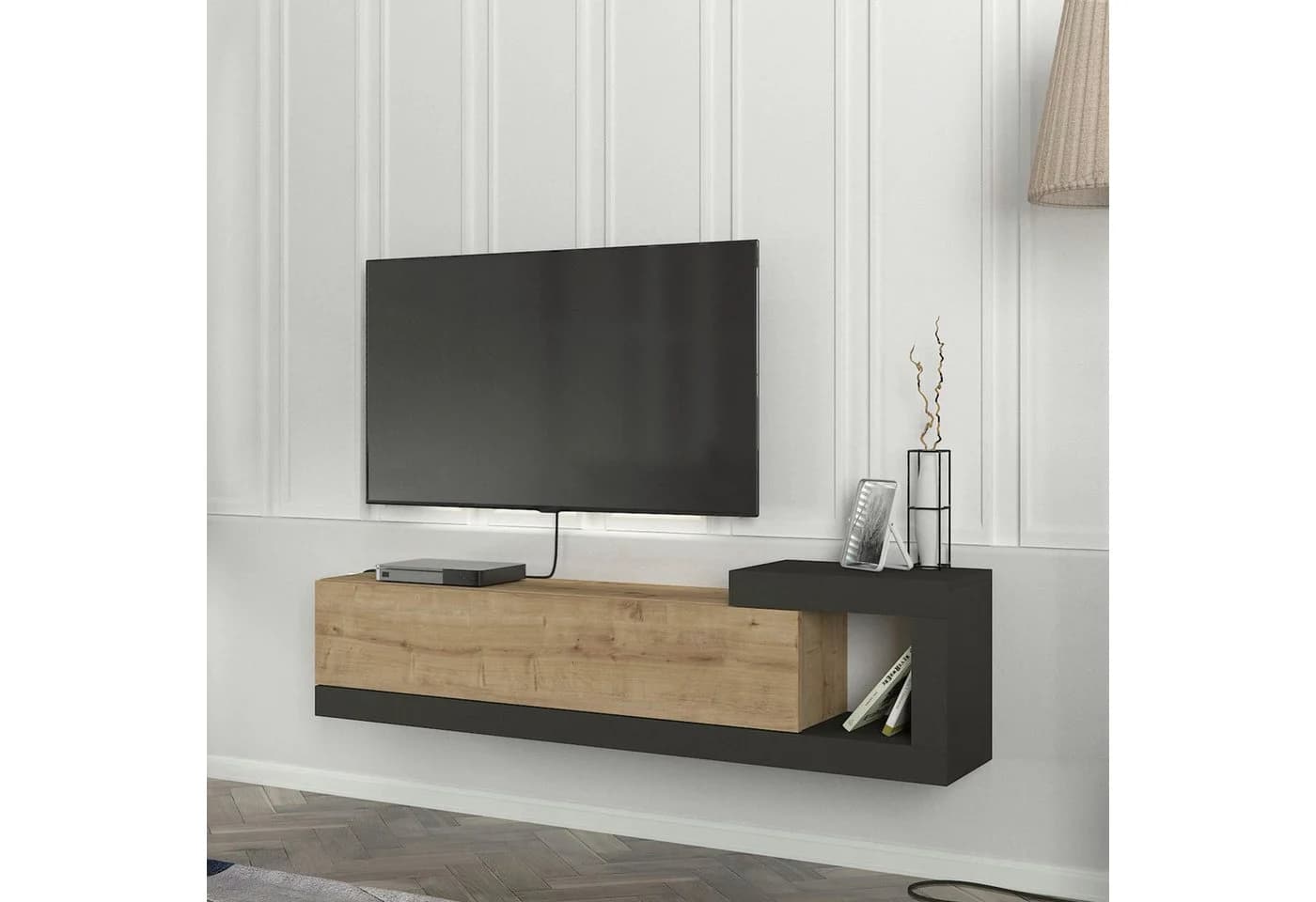 en.casa Lowboard Luhanka Eicheoptik Anthrazit Wandmontage TV-Schrank Modern