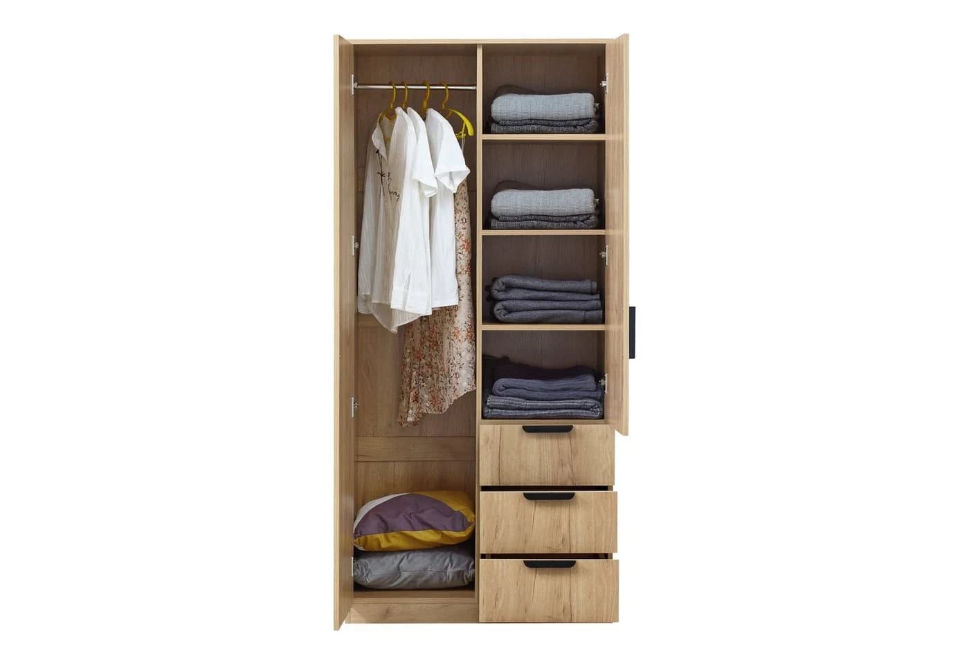 en.casa Kleiderschrank Eiselfing 2 Türen 3 Schubladen Eicheoptik - Bild 2