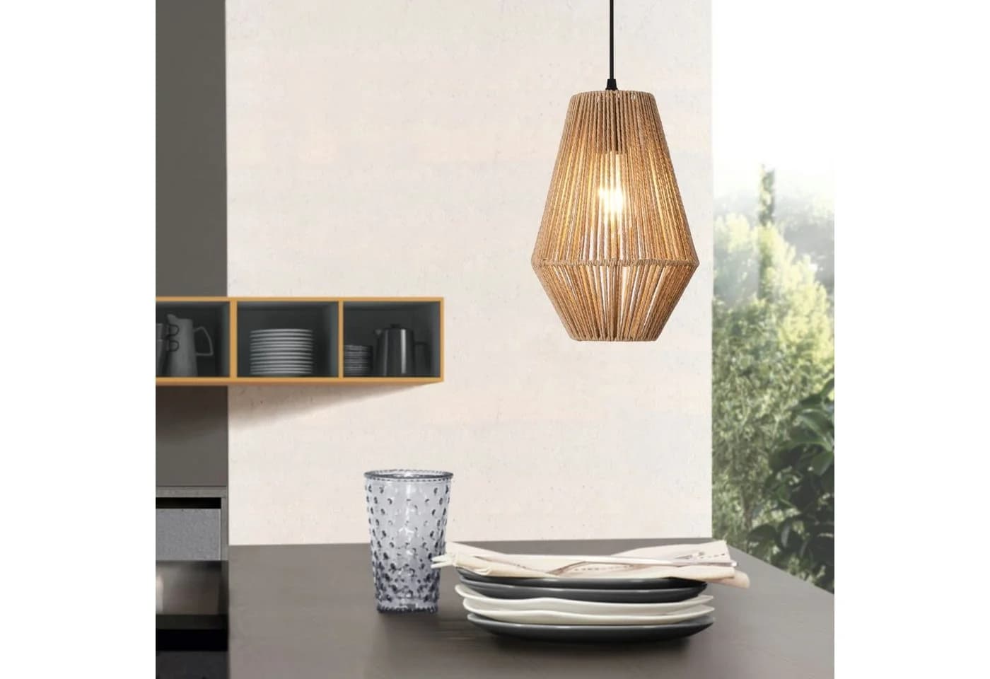 lux.pro Hängeleuchte Newtownabbey Beige Schwarz Seil