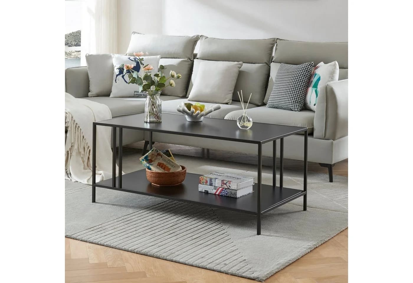 en.casa Couchtisch Kumlinge Schwarz Metall mit Ablage