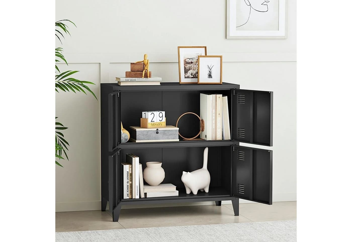 en.casa Mehrzweckschrank Hamina 4 Türen Schwarz - Bild 4