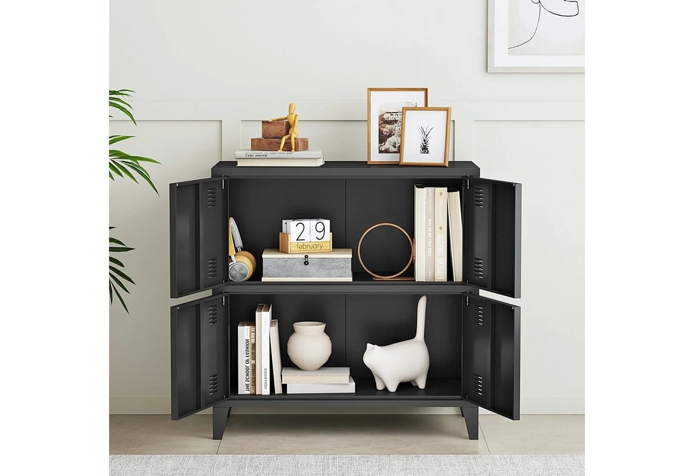 en.casa Mehrzweckschrank Hamina 4 Türen Schwarz - Bild 5
