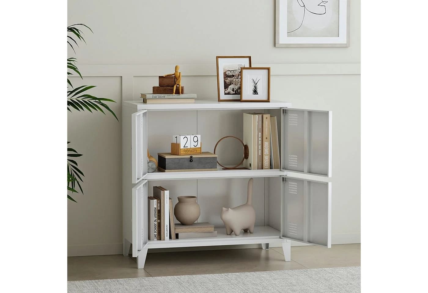 en.casa Mehrzweckschrank Hamina 4 Türen Weiß Industriedesign - Bild 4