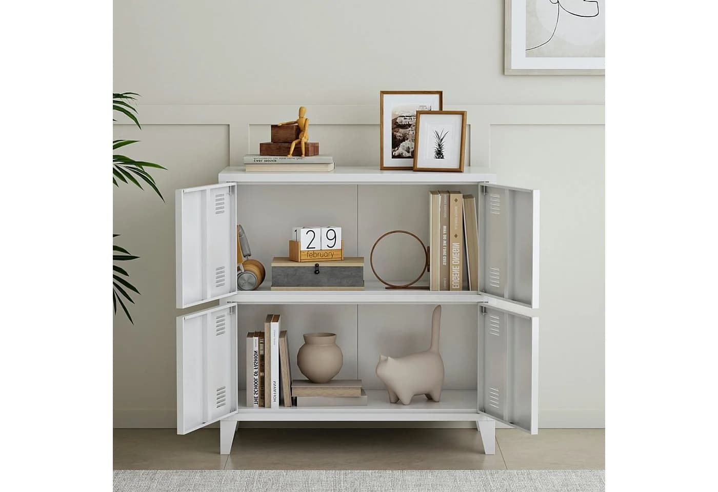 en.casa Mehrzweckschrank Hamina 4 Türen Weiß Industriedesign - Bild 5