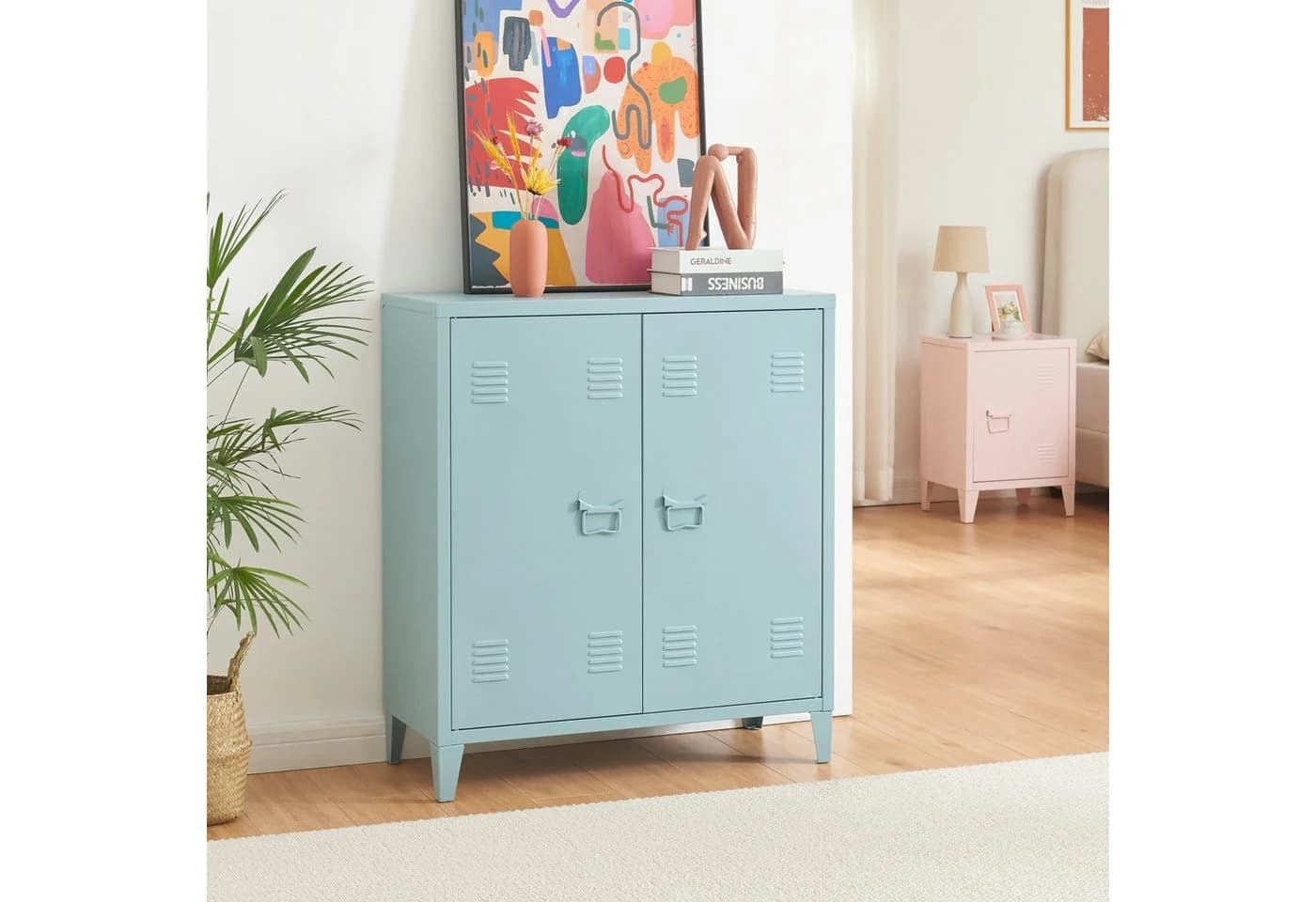 en.casa Aktenschrank Oripää 2 Türen Stahl Graublau