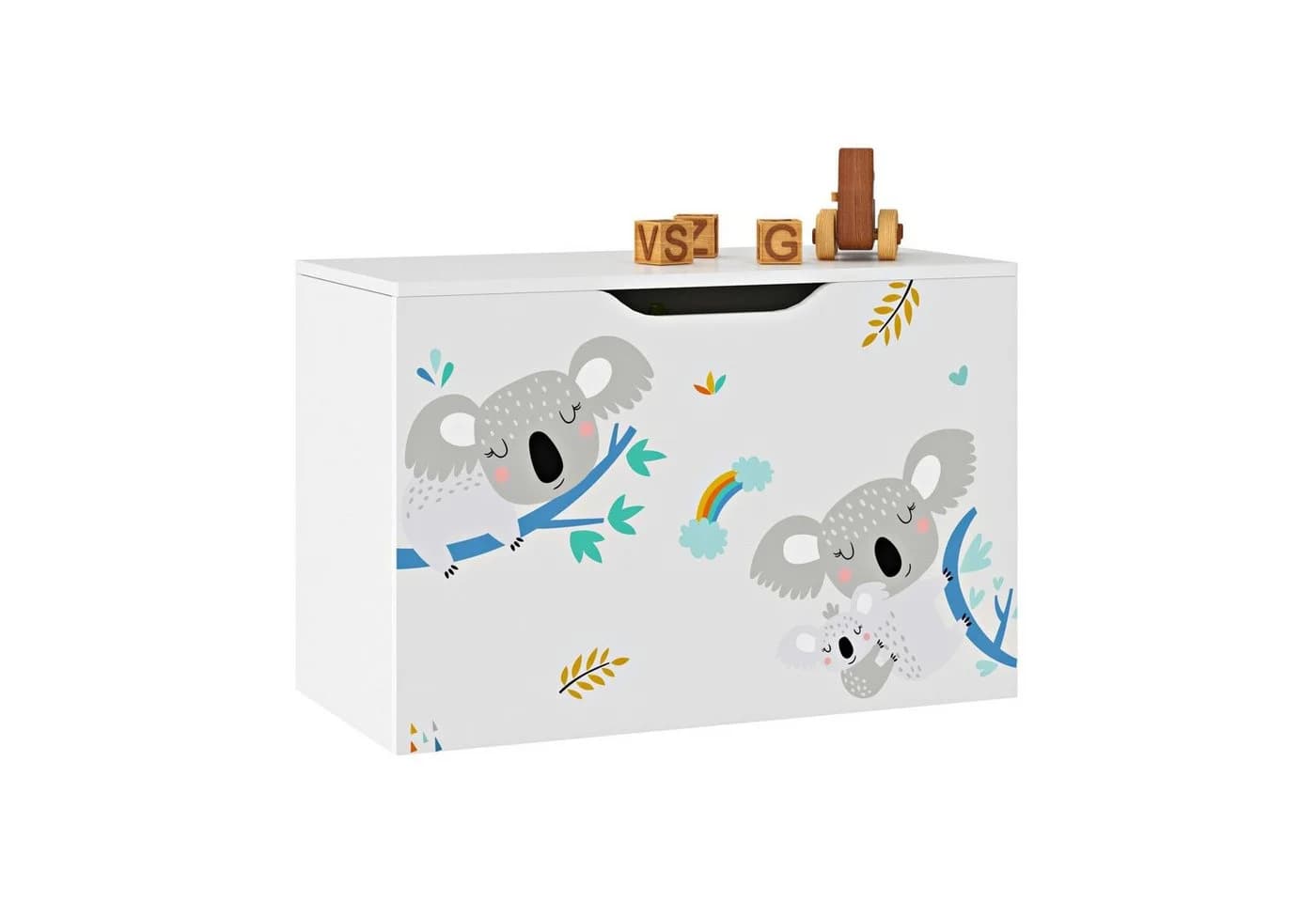 en.casa Spielzeugtruhe Oleiros Koala-Motiv Weiß/Blau/Grau - Bild 2