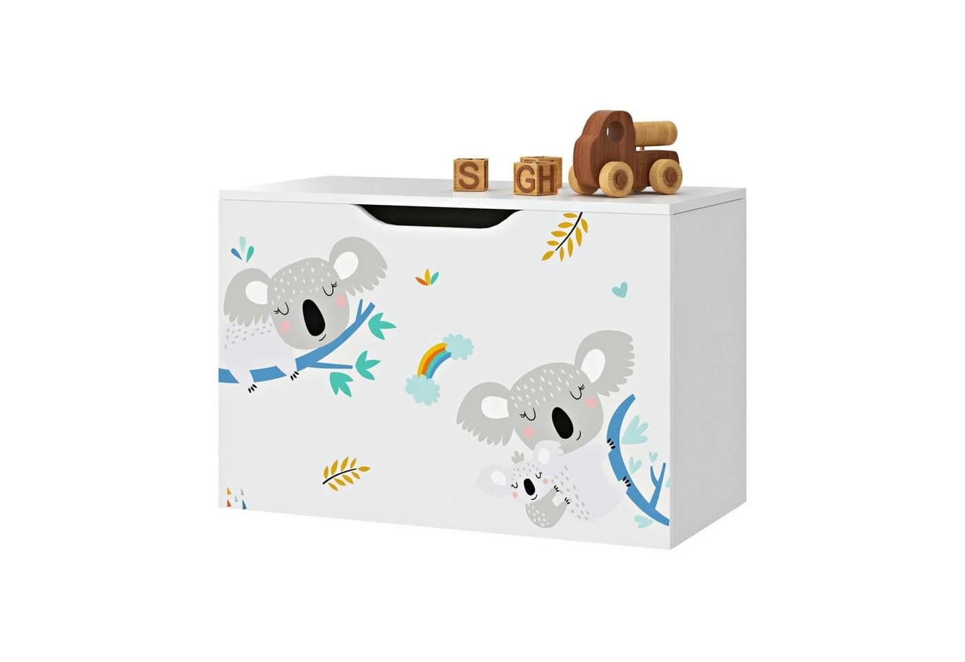 en.casa Spielzeugtruhe Oleiros Koala-Motiv Weiß/Blau/Grau - Bild 4