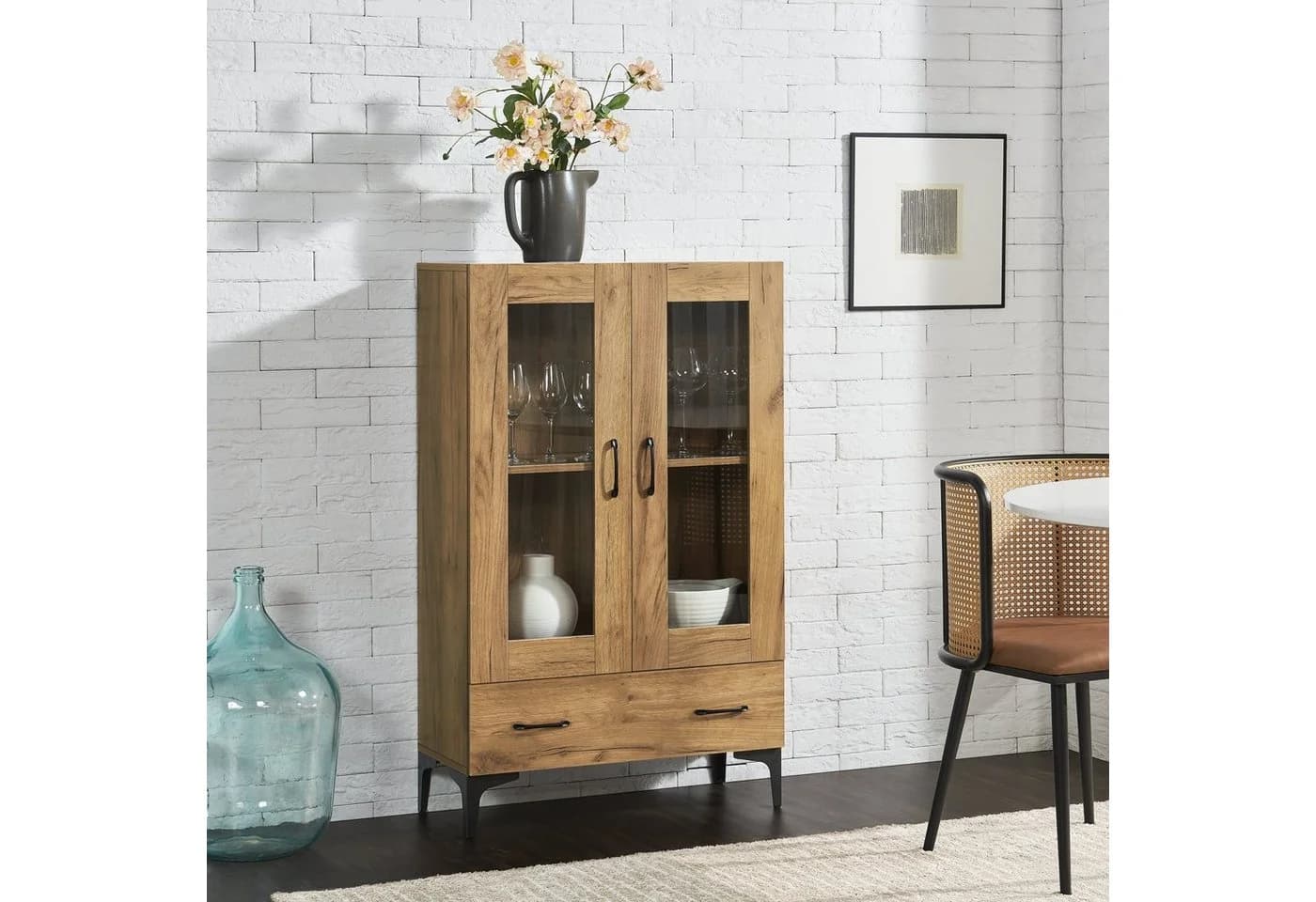 en.casa Vitrine Søndersø Wohnzimmerschrank Eichenoptik