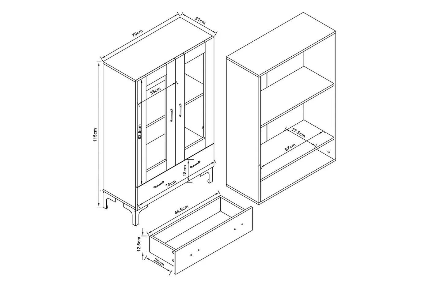 en.casa Vitrine Søndersø Wohnzimmerschrank Eichenoptik - Bild 3