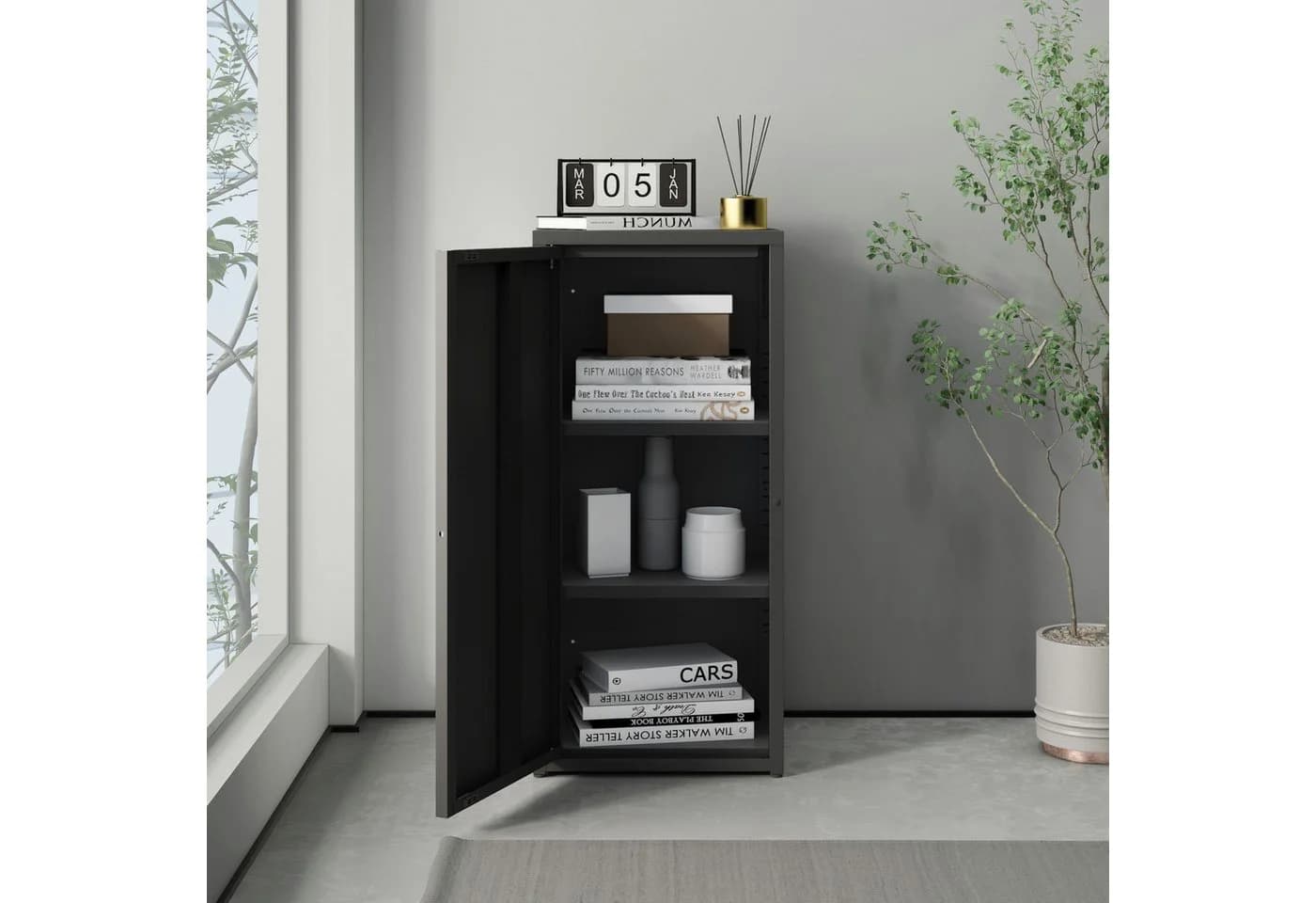 en.casa Mehrzweckschrank Burlöv Schwarz mit 1 Tür und 2 Ablagen - Bild 3