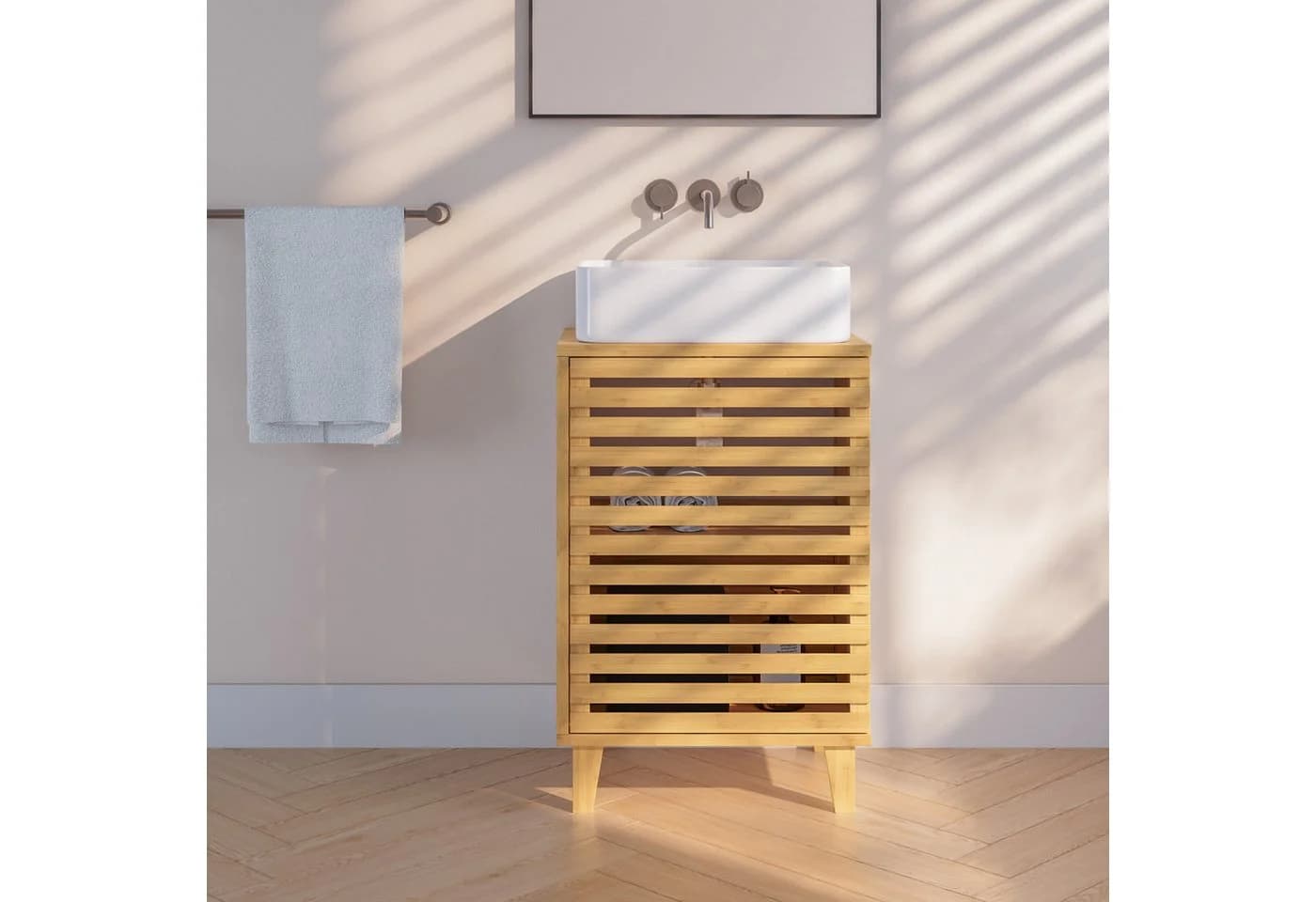 en.casa Waschbeckenunterschrank Bambus Natur - Bild 5