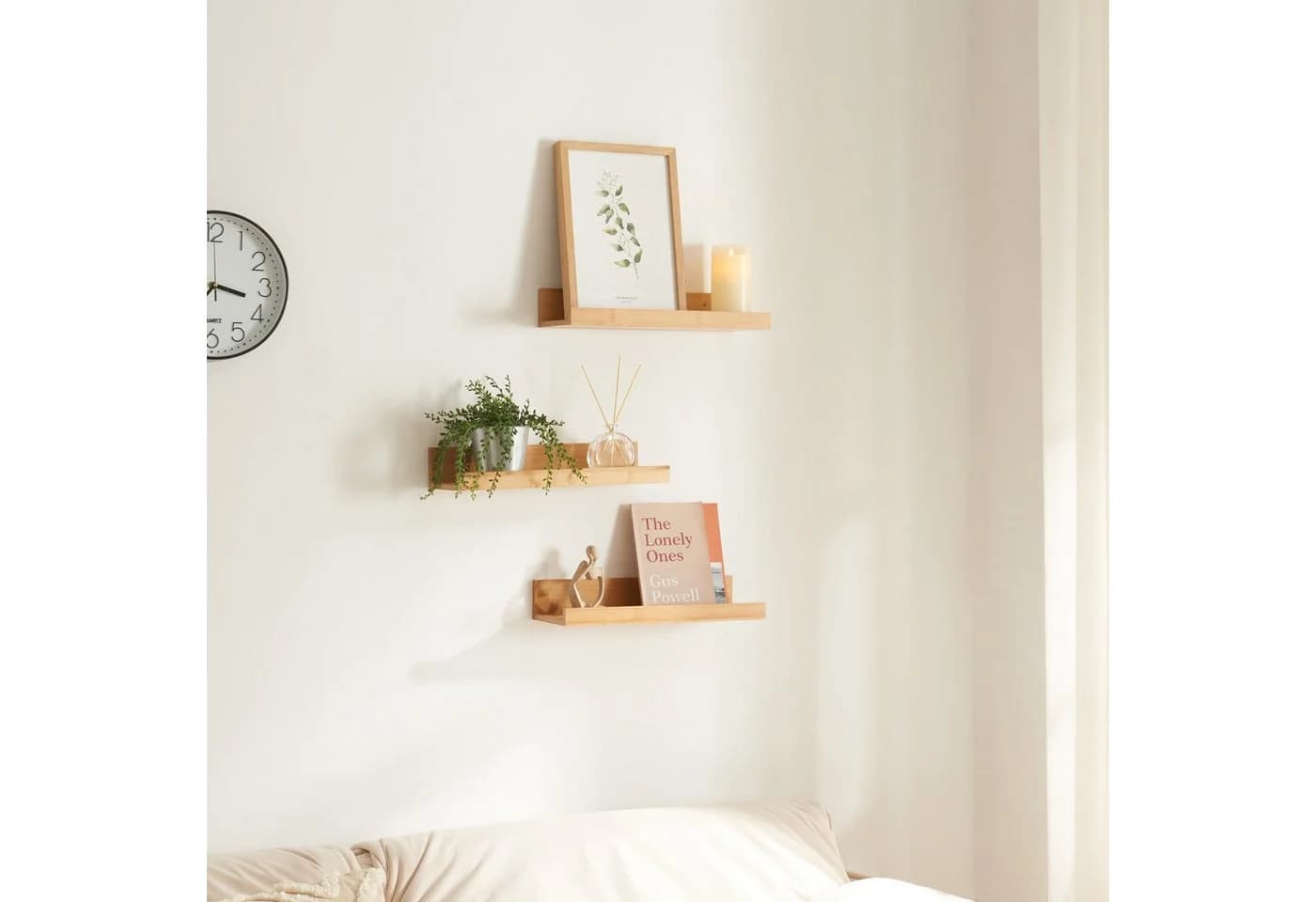 en.casa Wandregal 3-tlg. Bambus Set Natur Modern