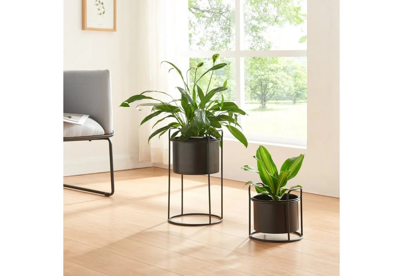 en.casa Blumenständer 2er Set Orsa Schwarz Metall