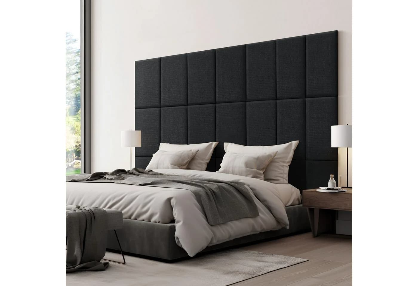 neu.haus Wandkissen Set 3-tlg. Schwarz Textil Wandpolster