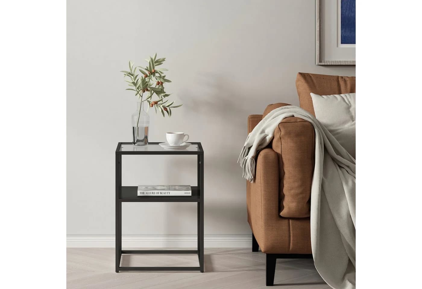 en.casa Beistelltisch Solund Stahl Glas Schwarz Matt - Bild 3
