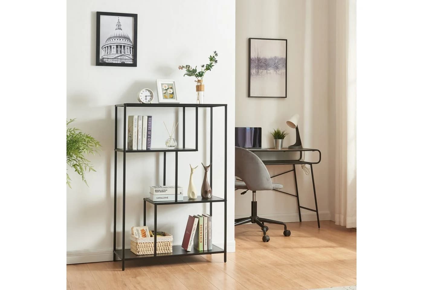 en.casa Bücherregal Reisjärvi 4 Fächer Stahl Schwarz