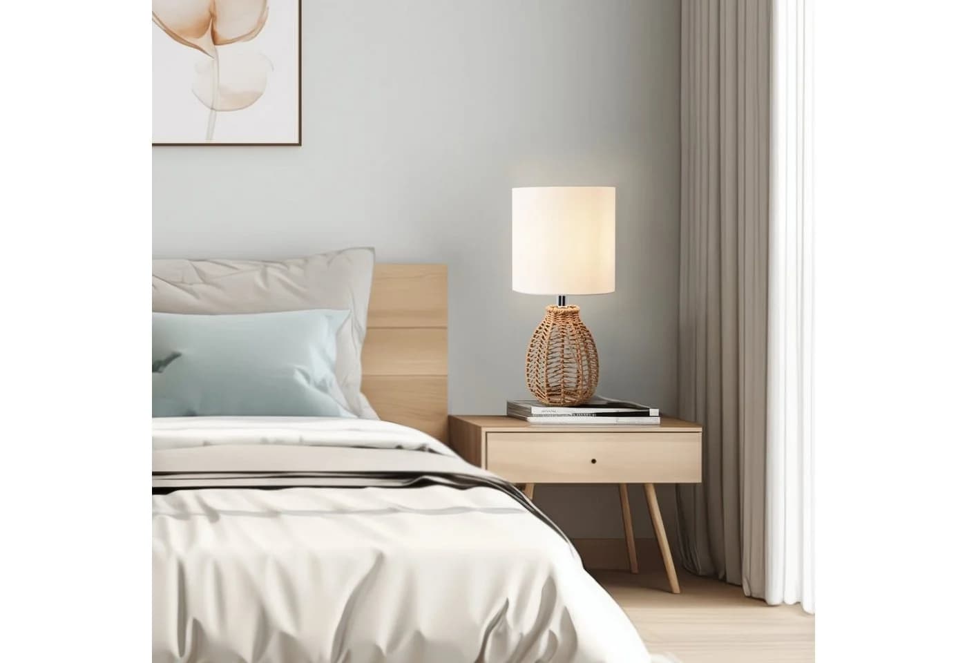 lux.pro Tischleuchte Alfreton E14 Metall Juteseil Weiß