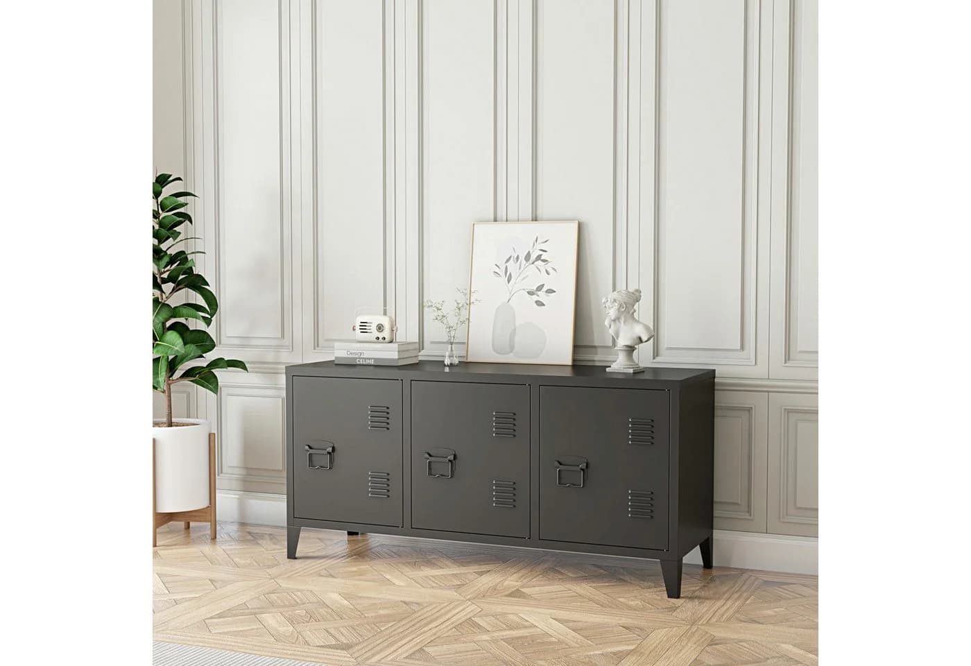 en.casa Sideboard »Kotka« Schwarz Metall 3 Türen Modern