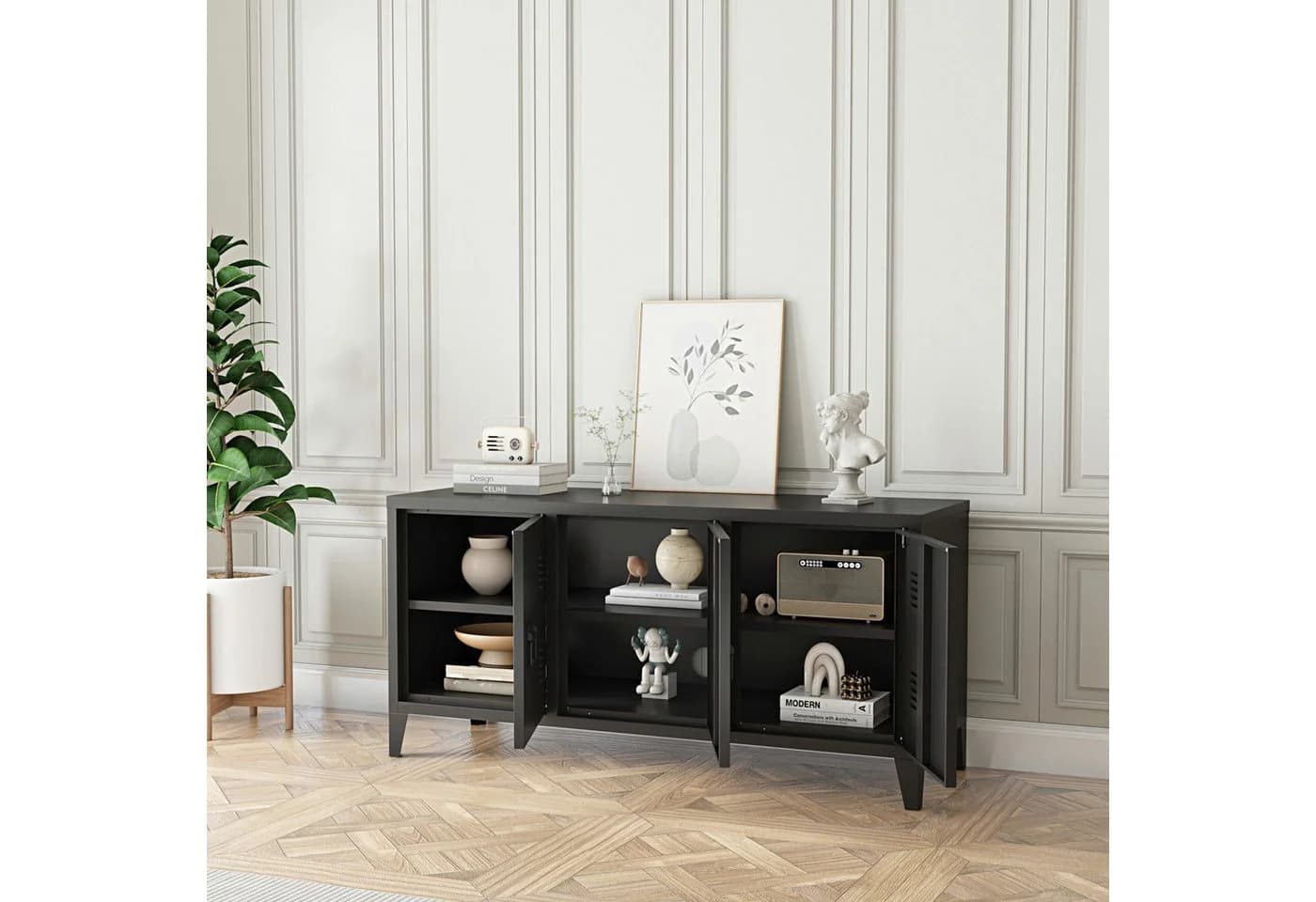 en.casa Sideboard »Kotka« Schwarz Metall 3 Türen Modern - Bild 4