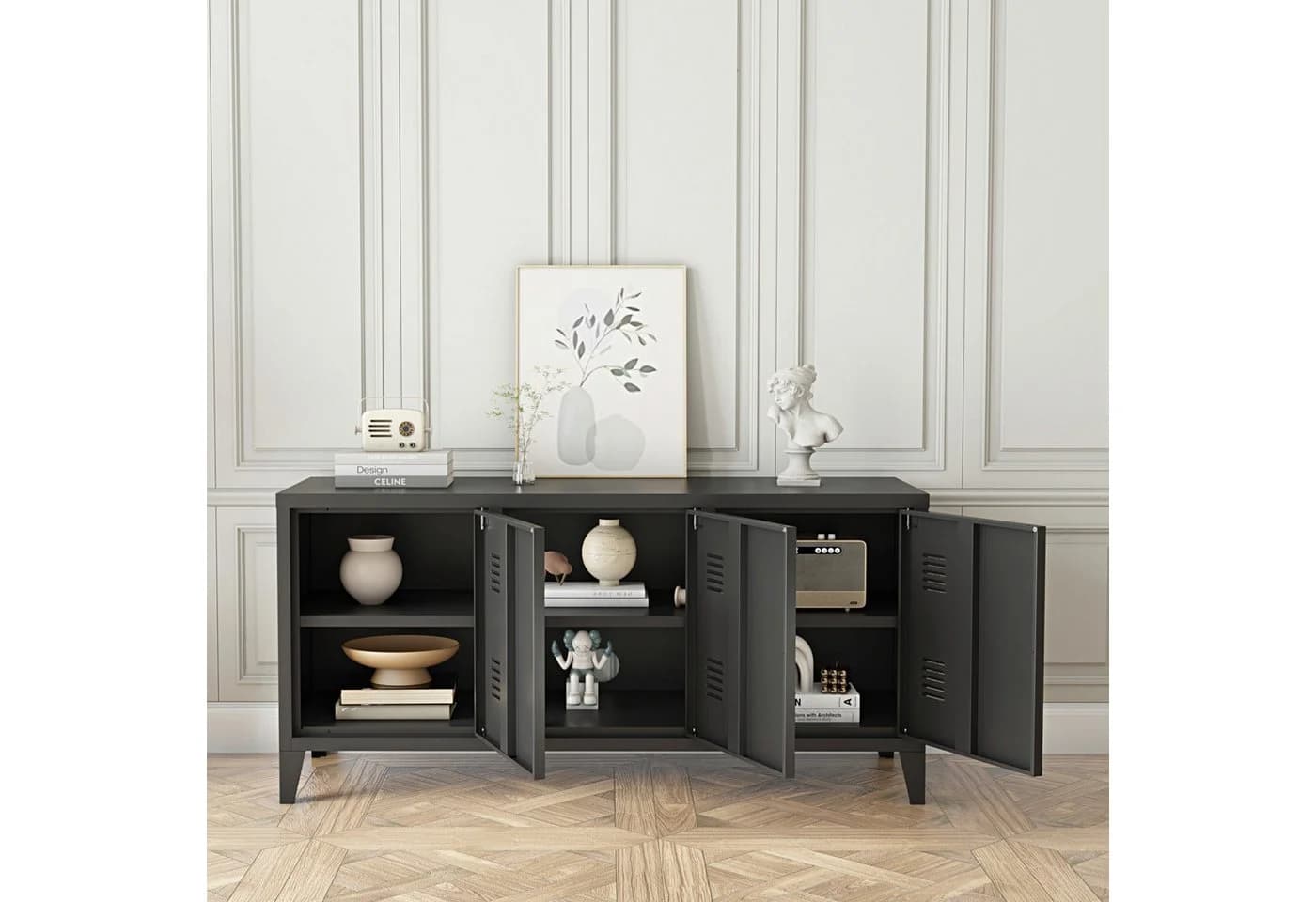 en.casa Sideboard »Kotka« Schwarz Metall 3 Türen Modern - Bild 5