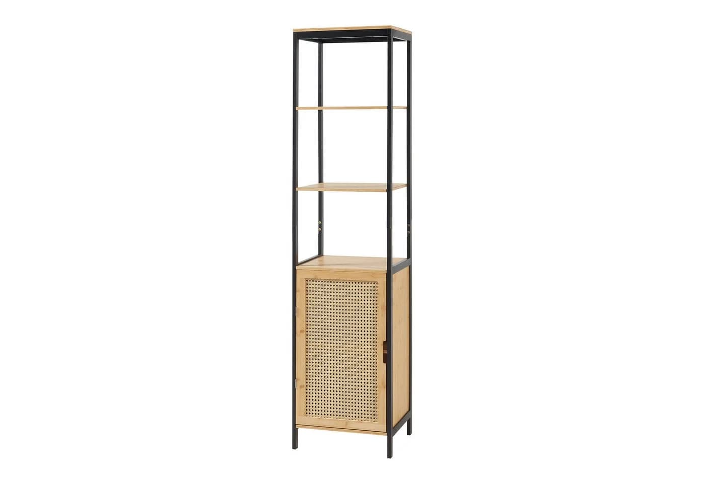 en.casa Badregal, »Tervola« Hochschrank Bambus/Rattanoptik Schwarz - Bild 2
