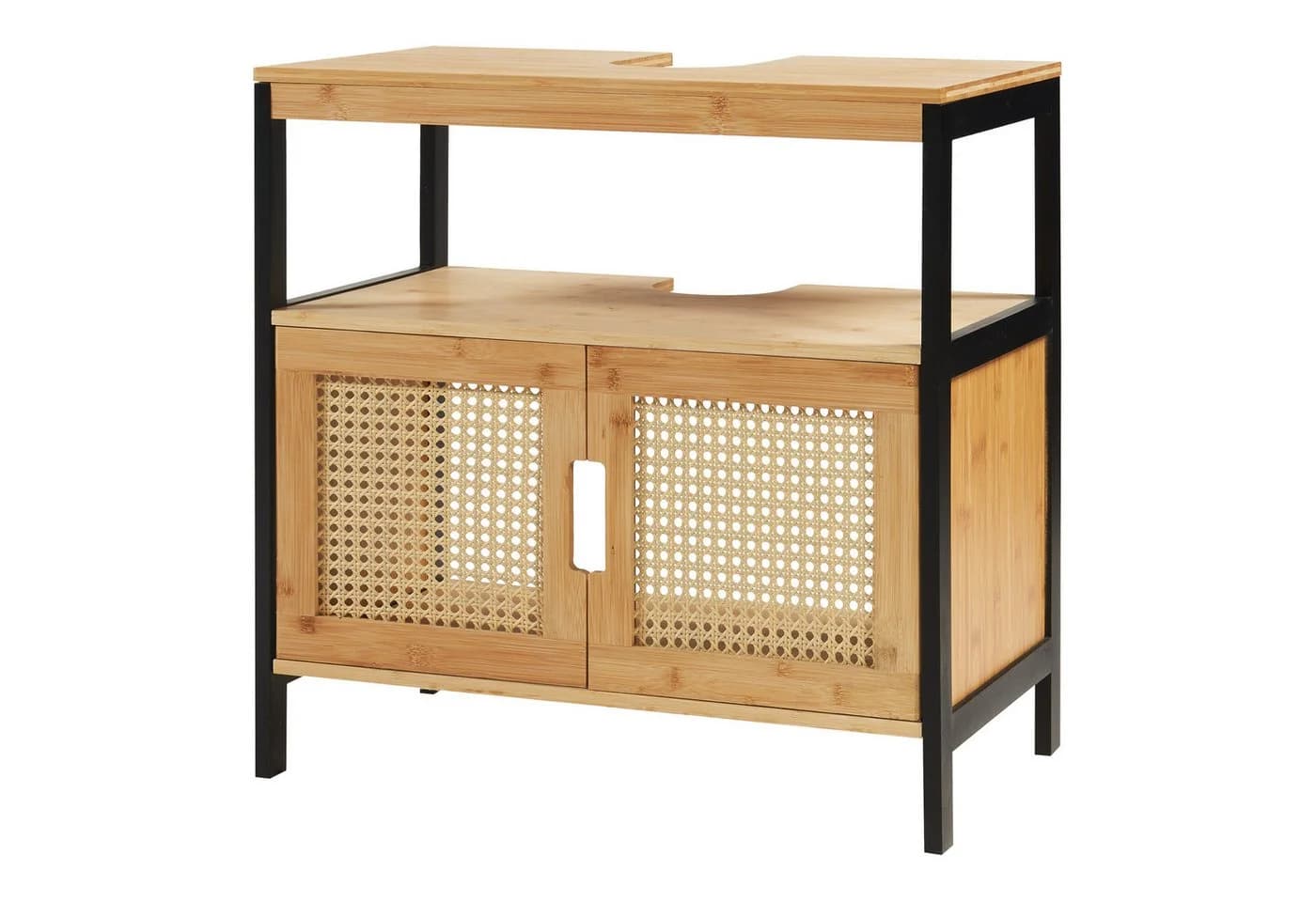 en.casa Waschbeckenunterschrank Tervola Schwarz/Bambus mit Ablage - Bild 3