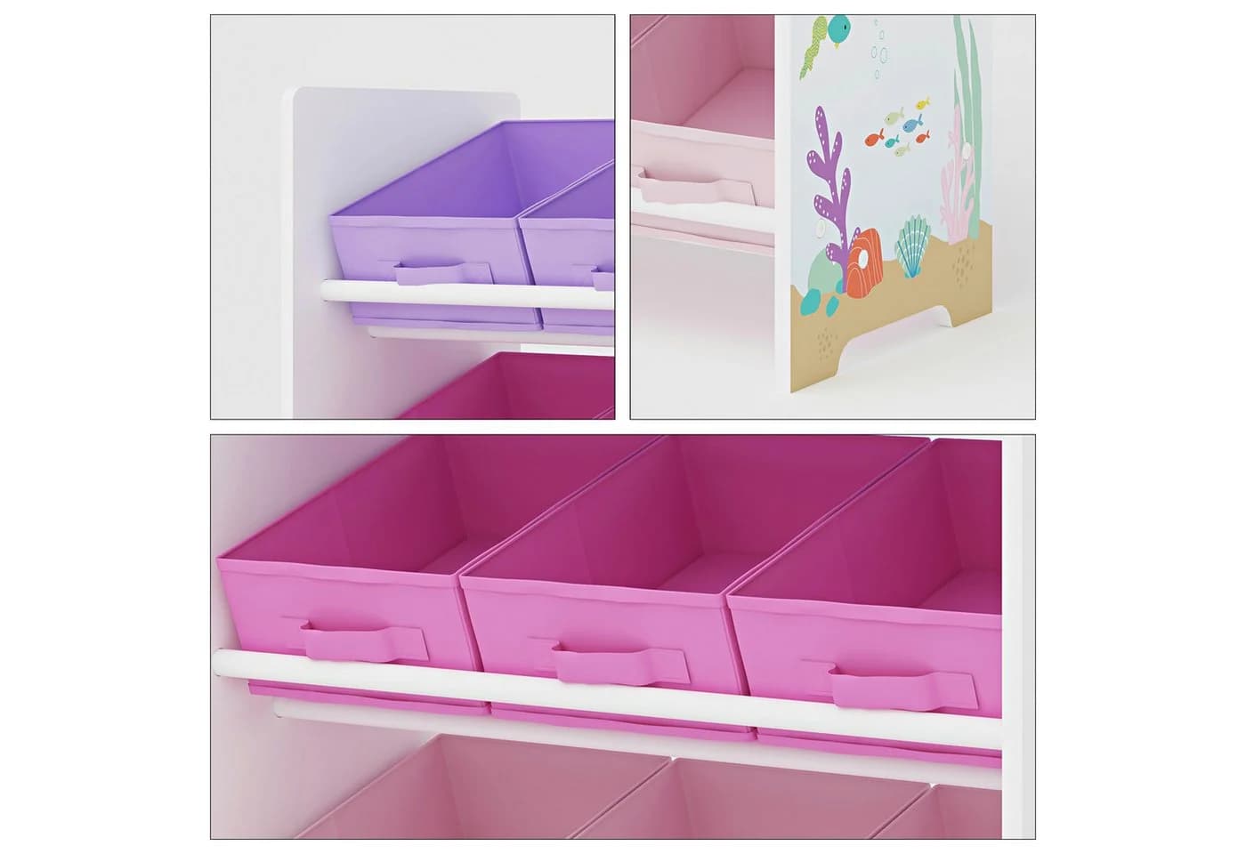 en.casa Kinderregal Boiro mit 9 Boxen Ozean-Motiv Rosa/Lila - Bild 5
