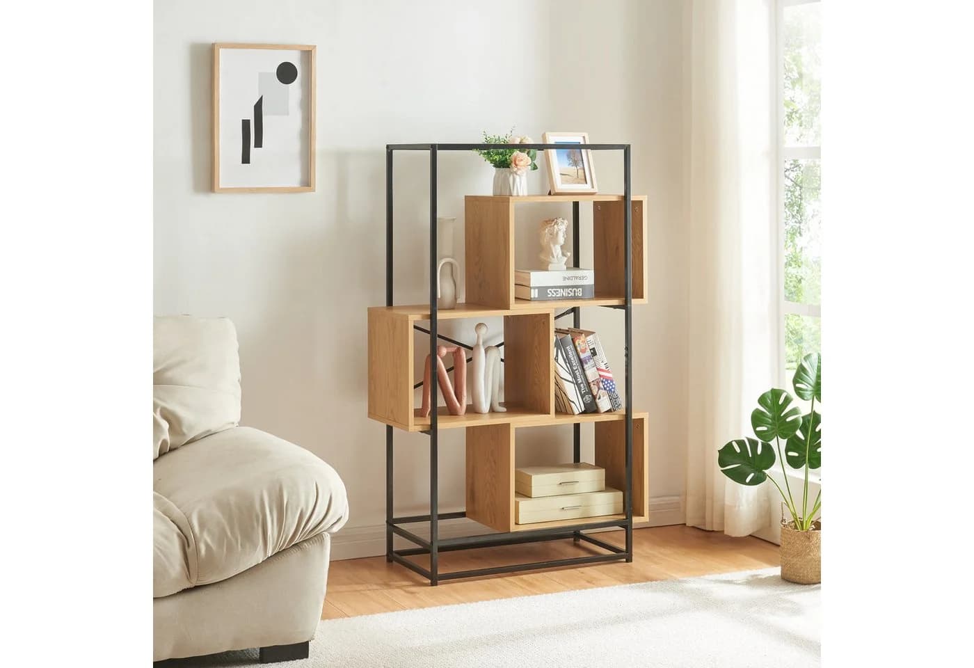 en.casa Bücherregal Standregal Rennebu 3 Fächer Schwarz/Eiche