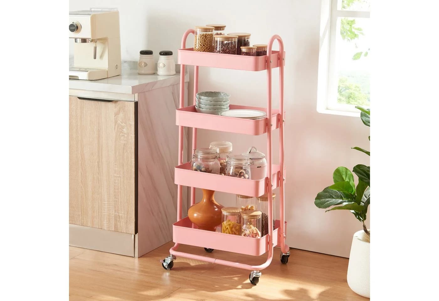 en.casa Küchenwagen Pyhäntä Stahl 4 Ebenen Rosa - Bild 3