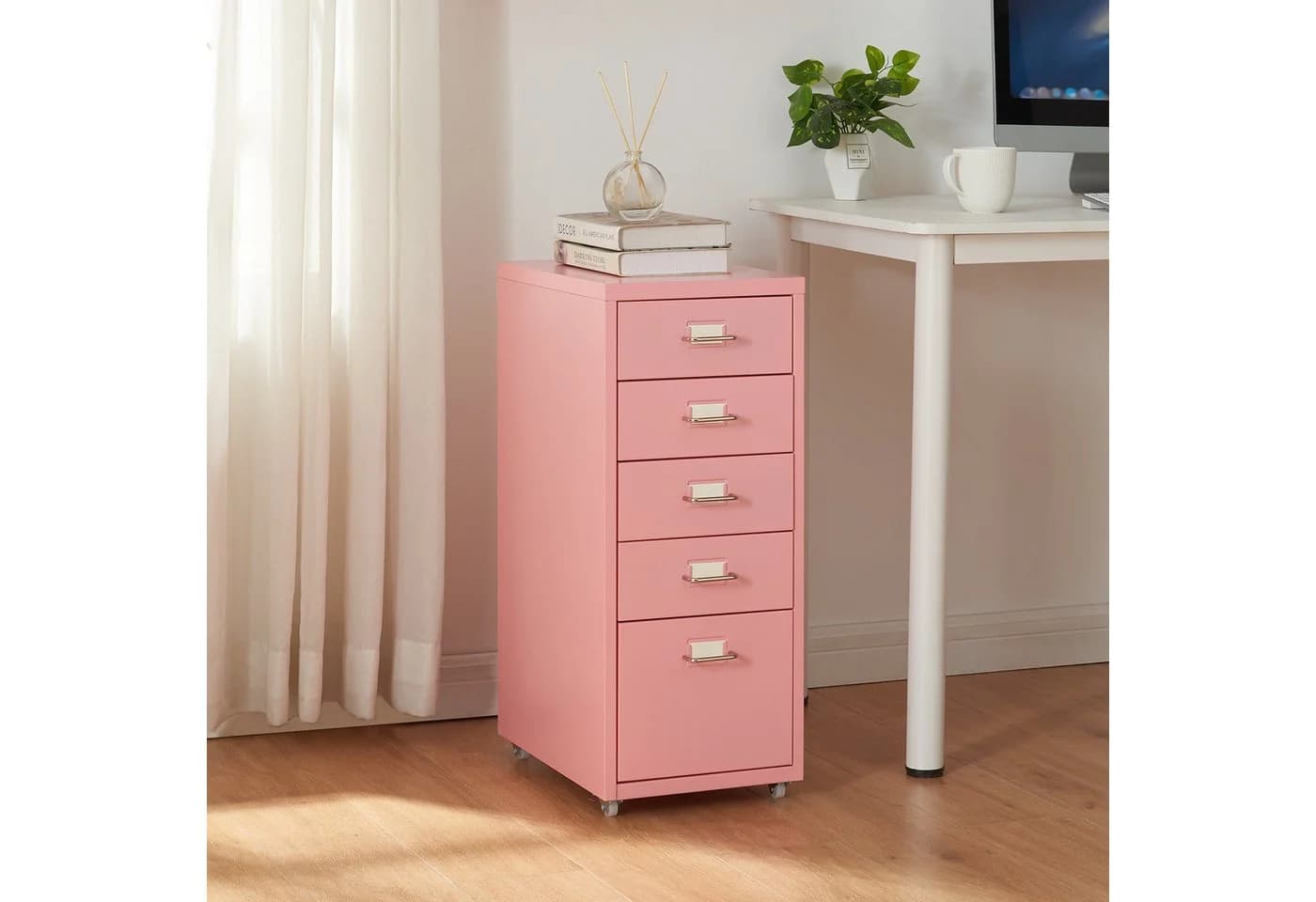 en.casa Rollcontainer »Kökar« 5 Schubladen Rosa Bürowagen - Bild 1