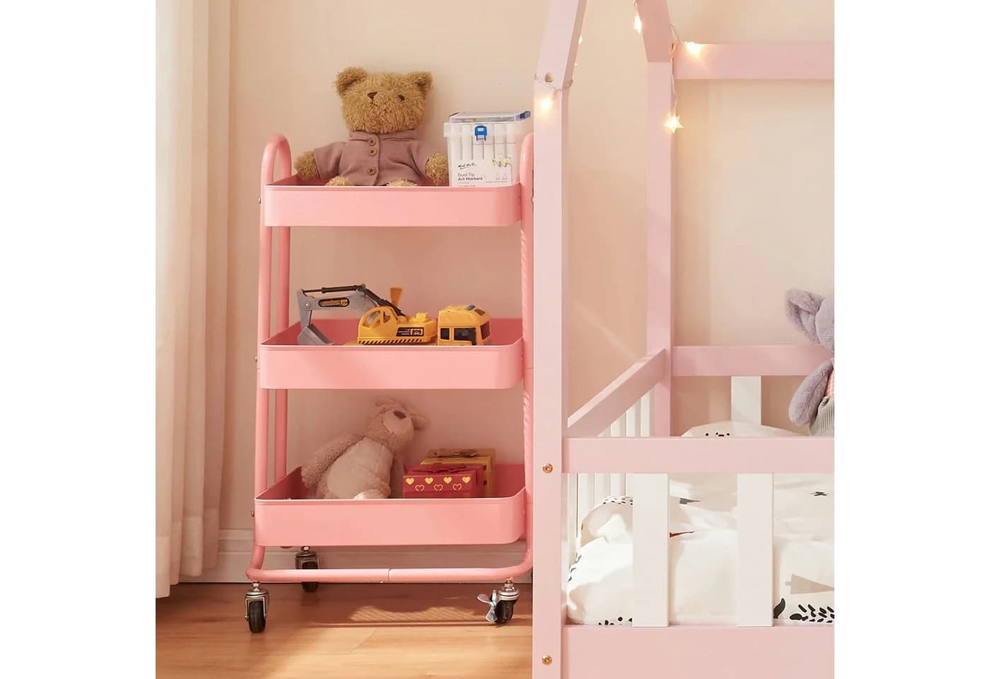 en.casa Küchenwagen Pyhäntä Stahl 3 Ebenen Rosa - Bild 3