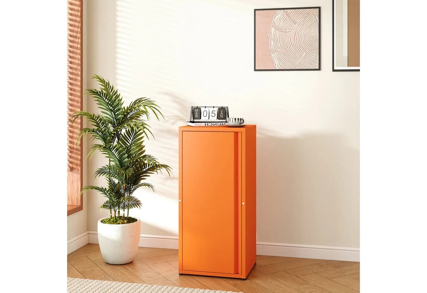 en.casa Mehrzweckschrank Burlöv mit 1 Tür und 2 Ablagen Orange