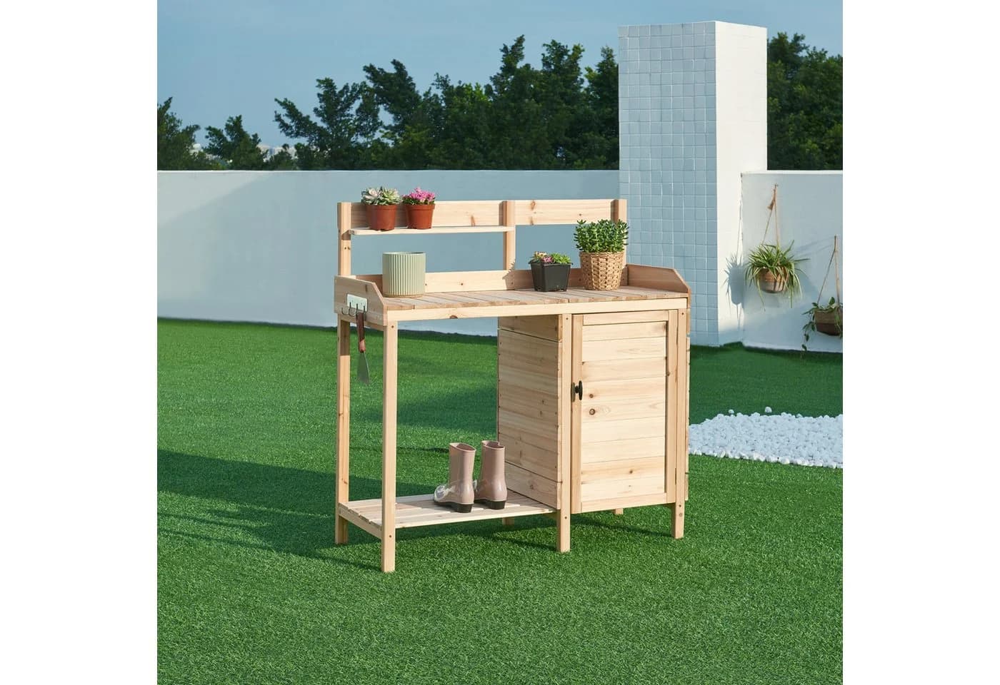 casa.pro Pflanztisch Alessano mit Schrank Tannenholz