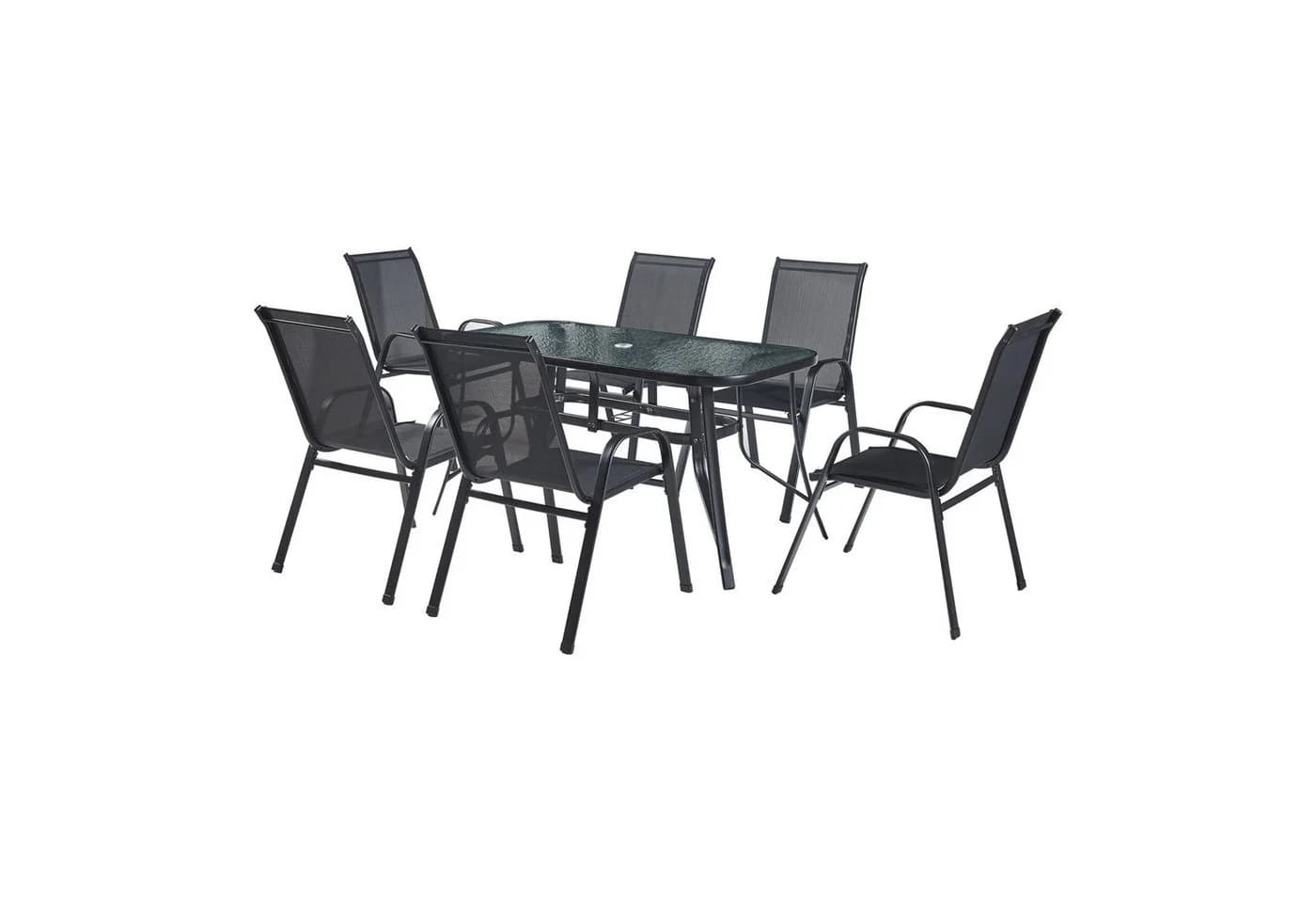 casa.pro Garten-Essgruppe 7-tlg. Aradeo Schwarz mit Glasplatte - Bild 2