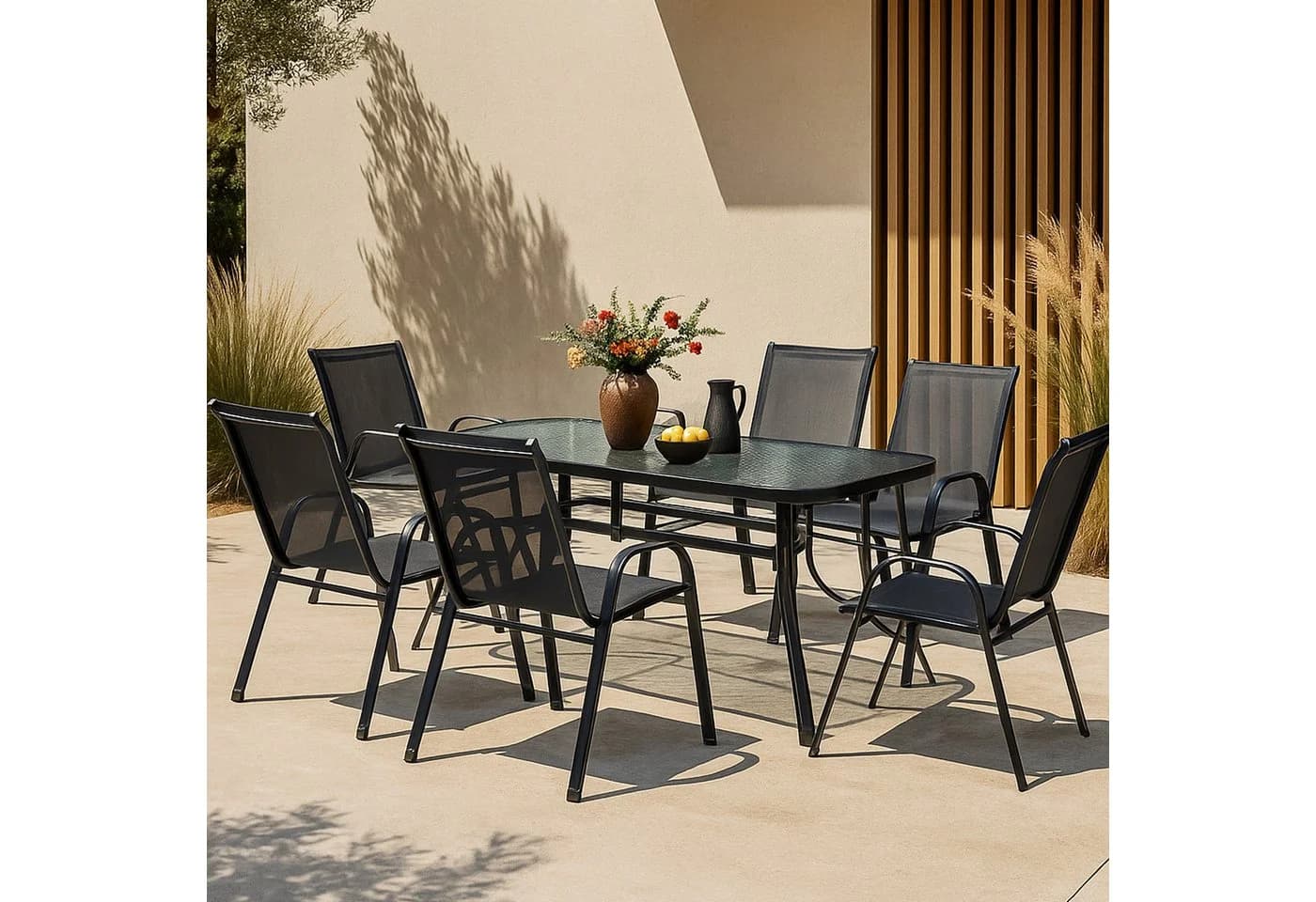 casa.pro Garten-Essgruppe 7-tlg. Aradeo Schwarz mit Glasplatte - Bild 4