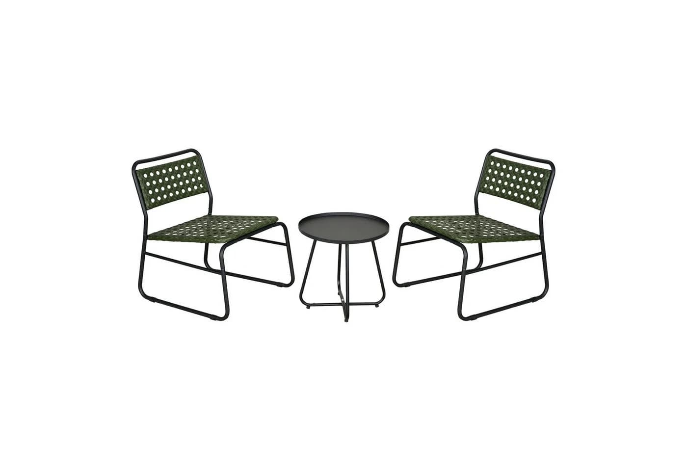 casa.pro Bistro-Set 3-tlg. Grün Schwarz Poly Rattan Stahl - Bild 2