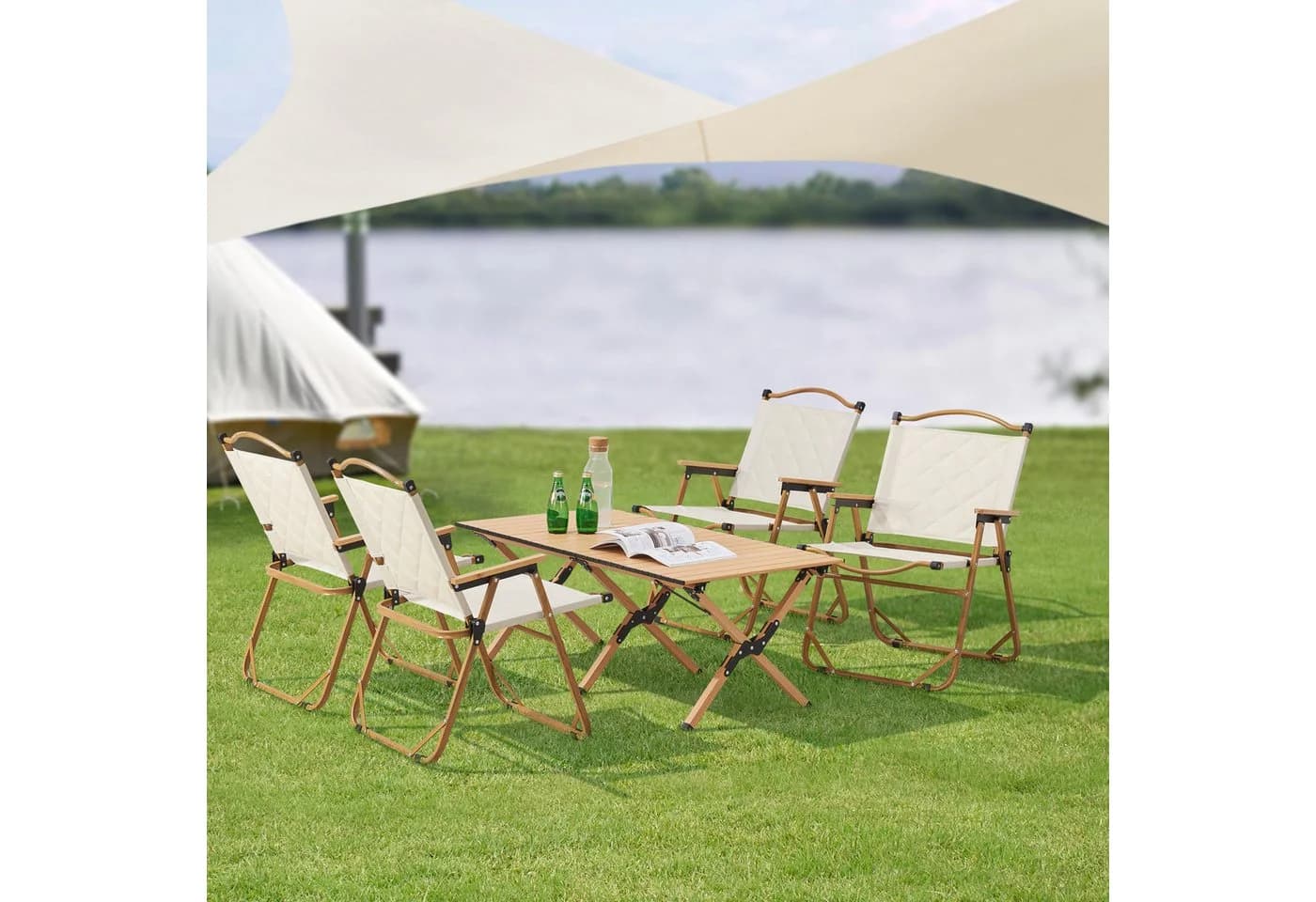 casa.pro Gartenlounge-Set 5-tlg. Beige Aluminium Camping