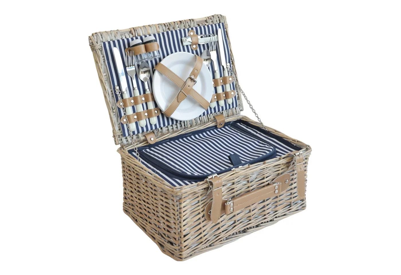 casa.pro Picknickkorb für 2 Personen Weide 40x28x20 cm Weiß/Blau - Bild 2