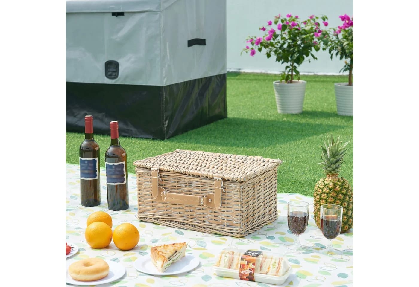 casa.pro Picknickkorb für 2 Personen Weide 40x28x20 cm Weiß/Blau - Bild 3