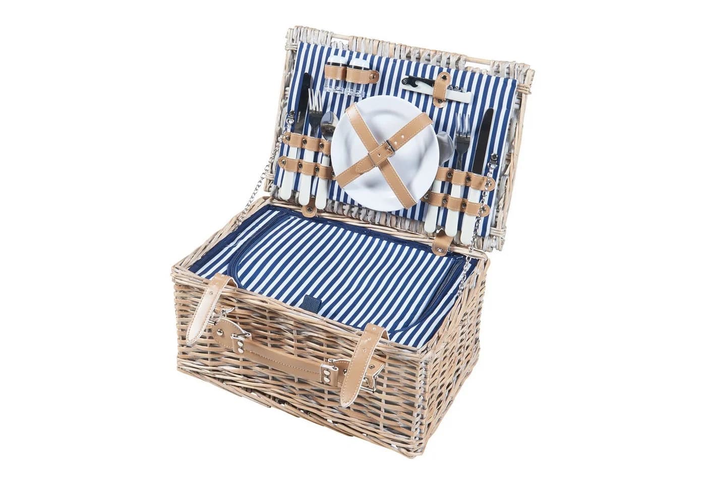 casa.pro Picknickkorb für 2 Personen Weide 40x28x20 cm Weiß/Blau - Bild 4