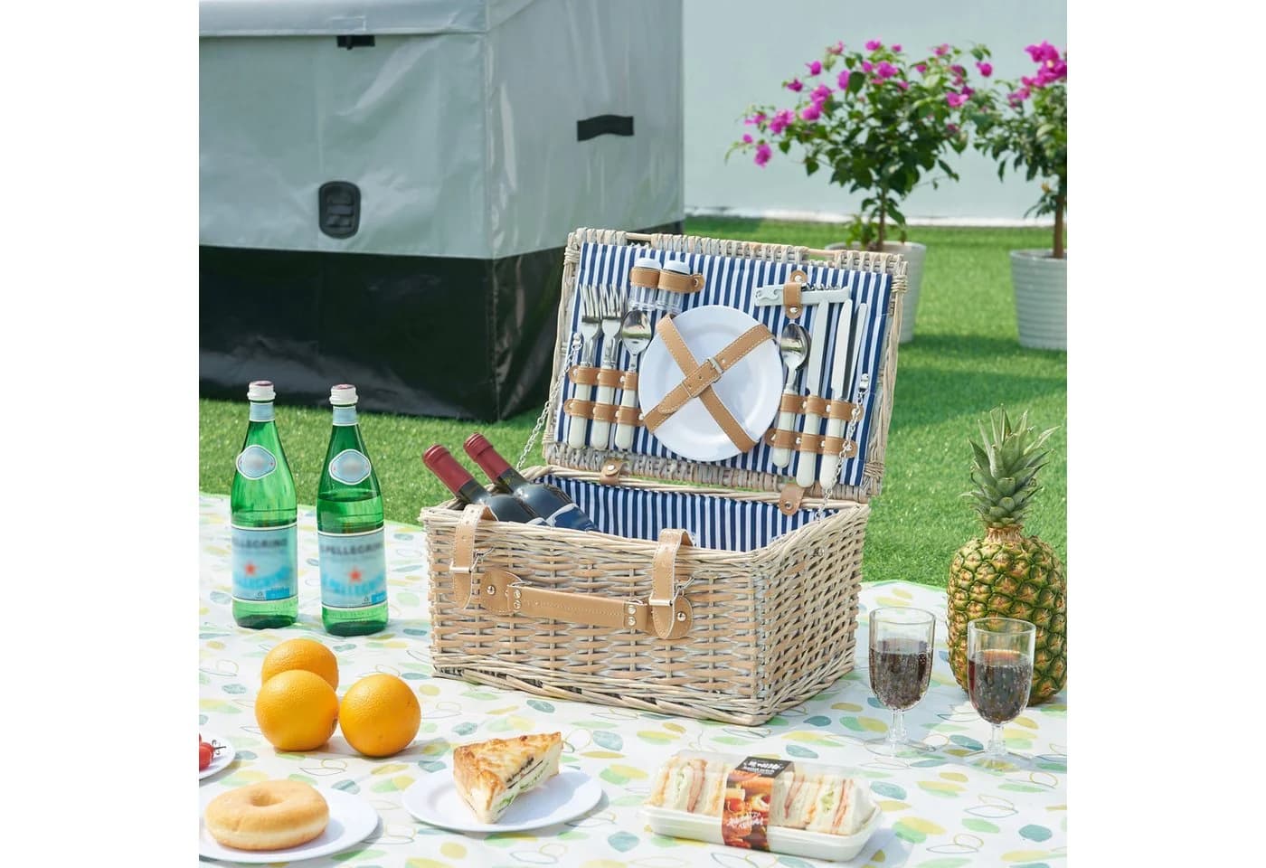 casa.pro Picknickkorb Komplett-Set Lumparland Weiß/Blau