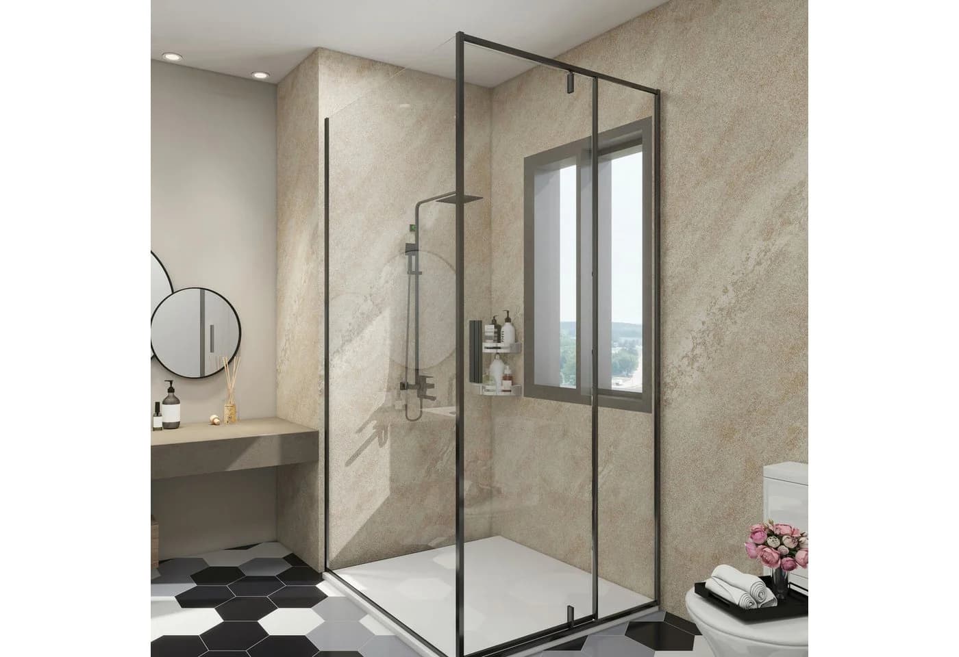 neu.haus Duschrückwand 4-tlg. Wandpaneel Bladel 4er Set 120 x 60 cm Cream Stone - Bild 2