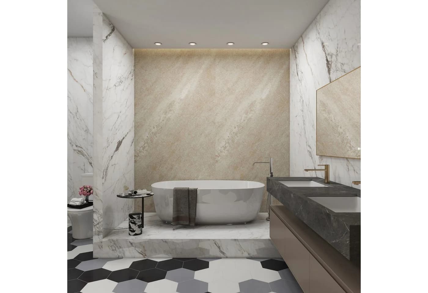 neu.haus Duschrückwand 4-tlg. Wandpaneel Bladel 4er Set 120 x 60 cm Cream Stone - Bild 3