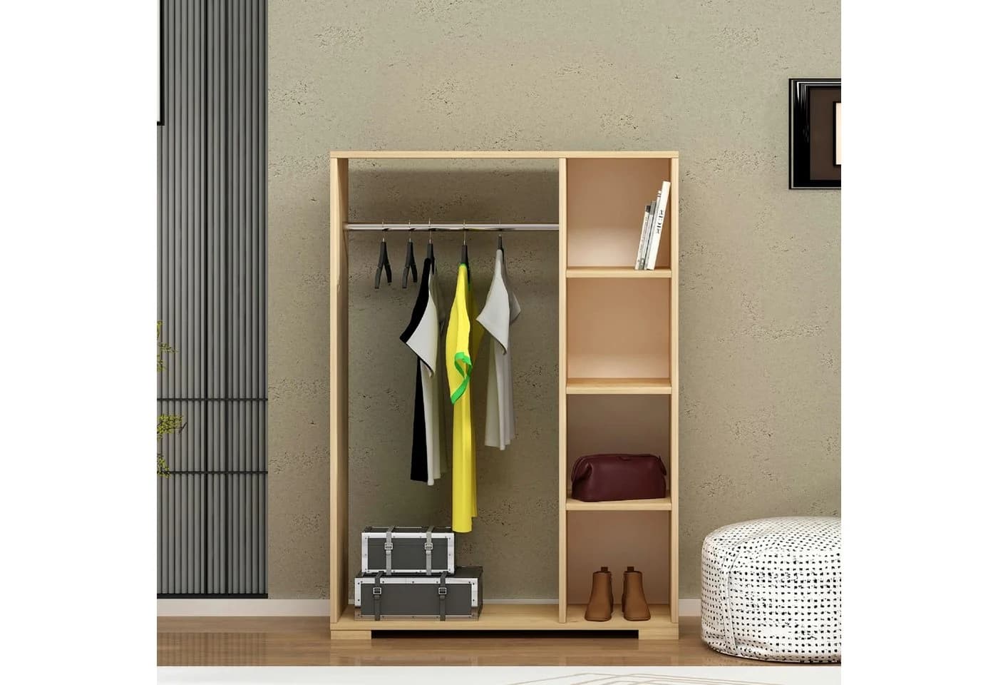 en.casa Kleiderschrank Nesbyen mit Garderobenstange Eiche-Optik