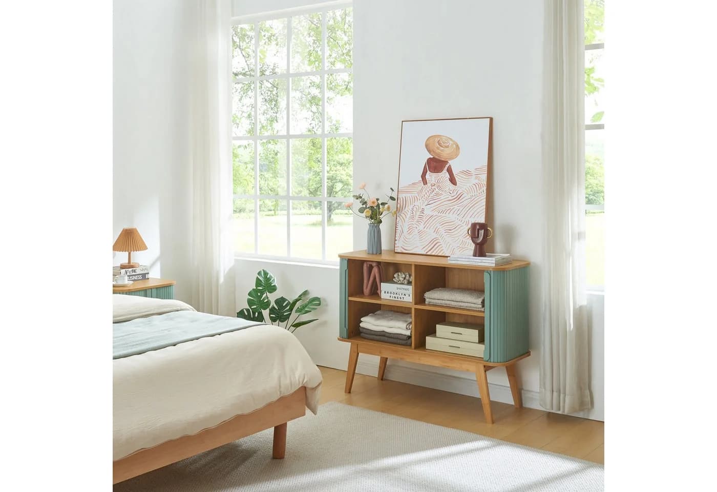 en.casa Kommode Tysvær Bambus/Blau